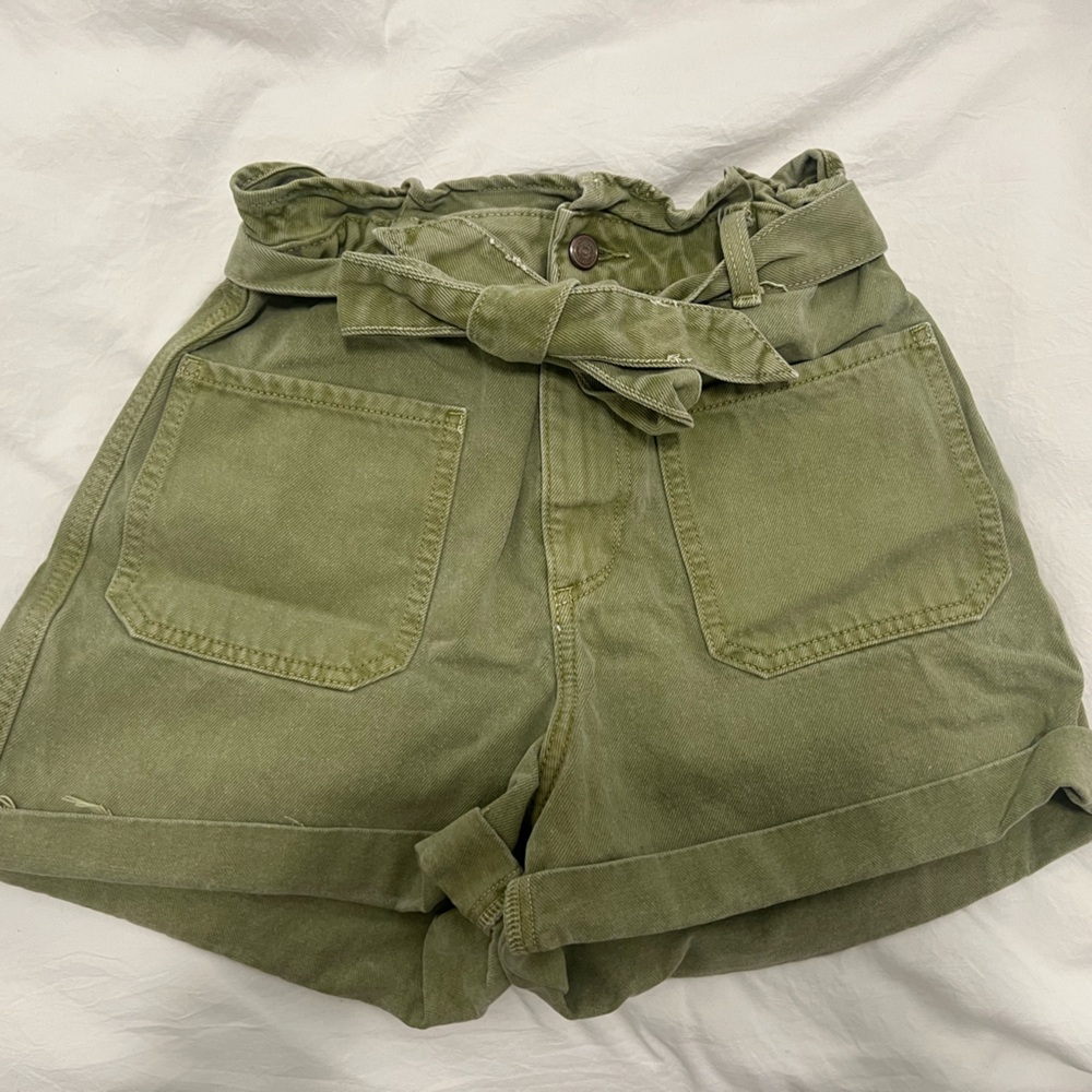 ZARA Green High-Waisted Shorts
